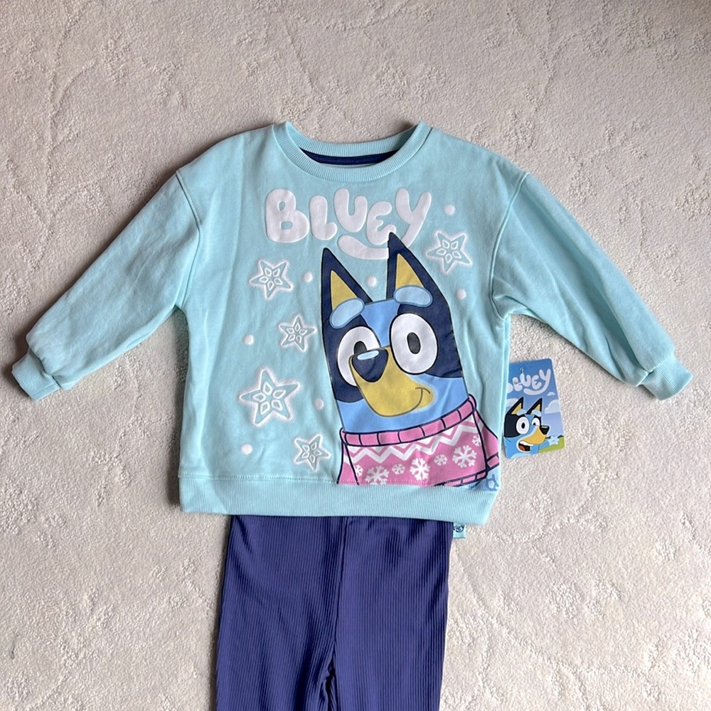 3T GIRLS Bluey Winter Snow ❄️ Sweatshirt w/Matching Pants - Picture 2 of 3